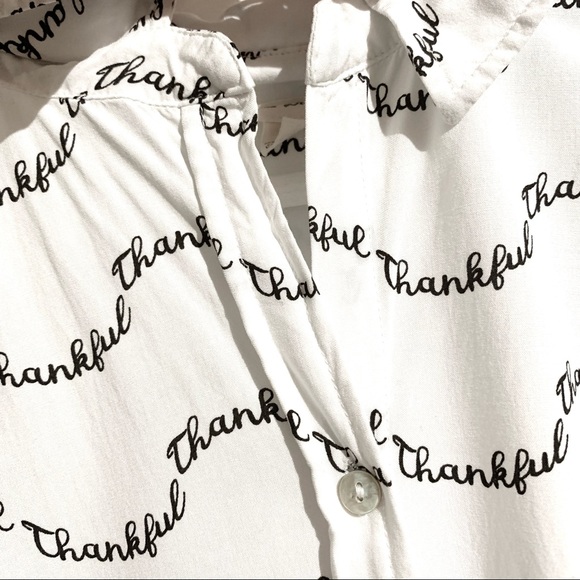 JANE AND DELANCEY Anthropologie Thankful Typography Button Down Shirt Size L - Picture 8 of 13